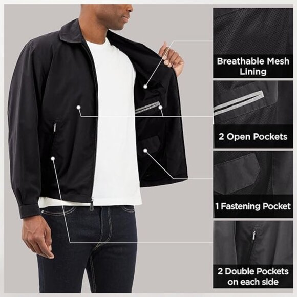 NWT - London Fog Auburn Light Weight H20-Resistant Zip Front Golf Jacket-Black - Picture 6 of 8